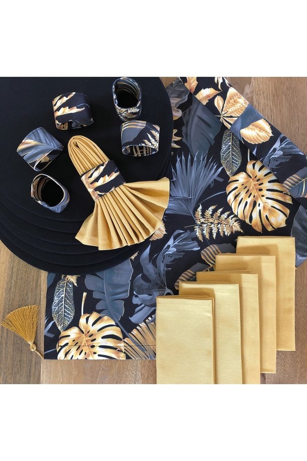 American Service, Gold Leaf 6 Plates, 6 Napkins, 6 Napkin Rings and Runner Tk6