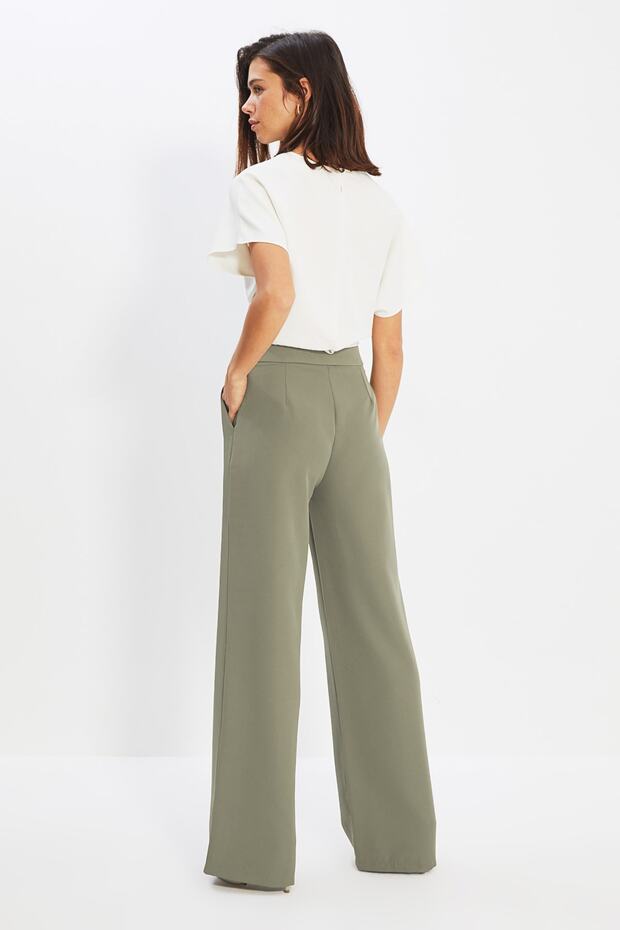 Açık Haki Wide Leg/Geniş Paça Dokuma Kumaş Pantolon TWOAW22PL0139 - 7