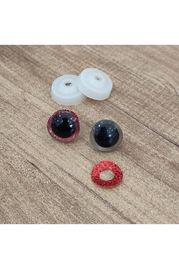 Amigurumi 14 Mm Screw Colorful Glitter Eye - Red - 10 Pieces (5 Pairs) Locked Eye