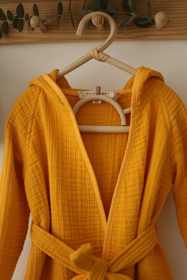 4 Layer Muslin Bathrobe – 100% Organic Cotton - Mustard
