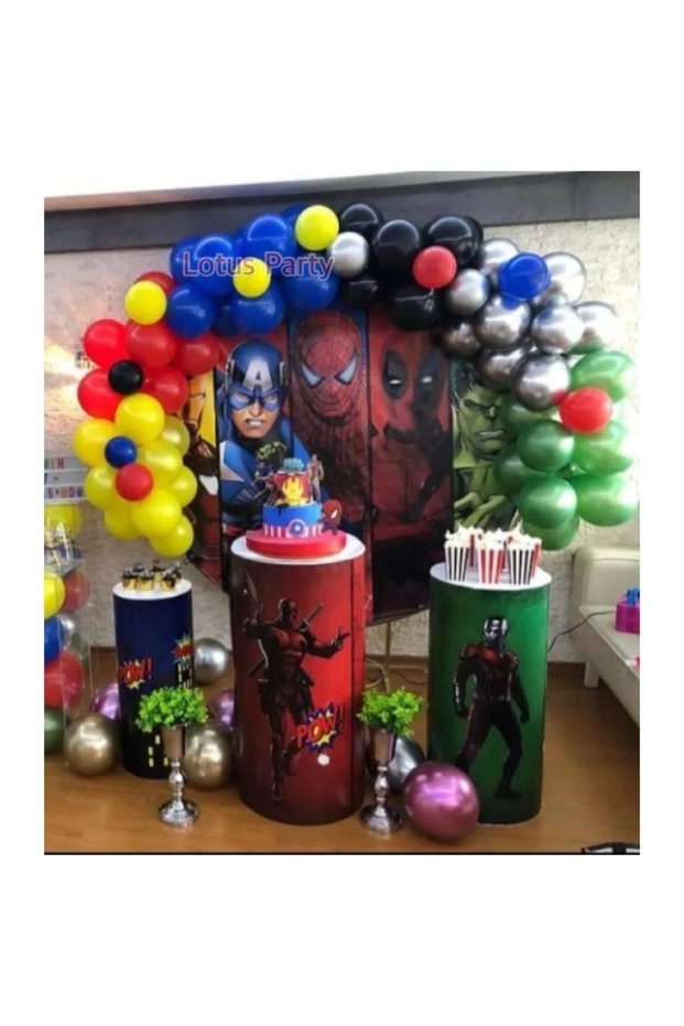 60 Pieces - Super Heroes Concept-navy blue-green-red-yellow-black-silver Color Balloon Chain Set