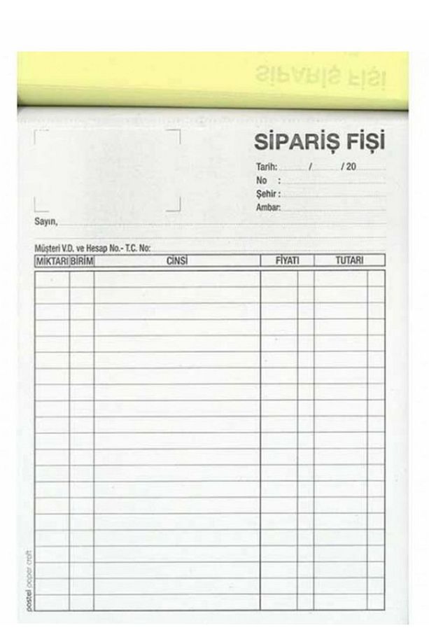 Sipariş Fişi (14x20 Cm Ölçülerinde A5 ) Otokopili 2/50 (1 Asıl 2 Suret) 3 Nüsha 1 Adet - 2