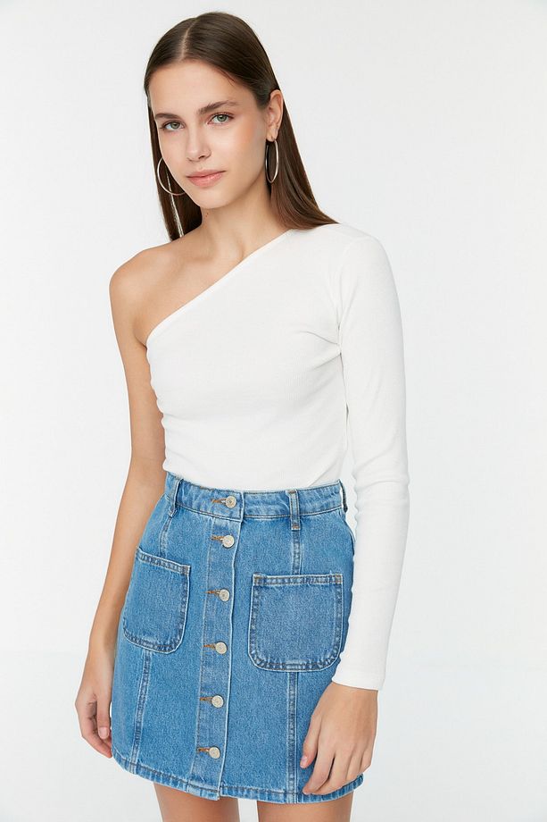 Mavi More Sustainable Önden Düğmeli Dikiş Detaylı Mini Denim Etek TWOSS22ET00050 - 3
