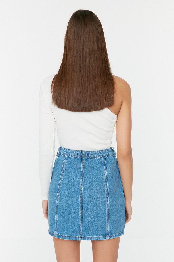 Mavi More Sustainable Önden Düğmeli Dikiş Detaylı Mini Denim Etek TWOSS22ET00050 - 5