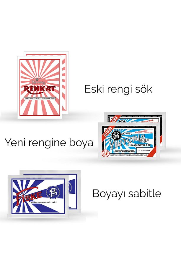 Kumaş Rengi Değişim Paketi 2 Adet Renk Sökücü + 2 Adet Mavi Boya + 2 Adet Fiske - 1