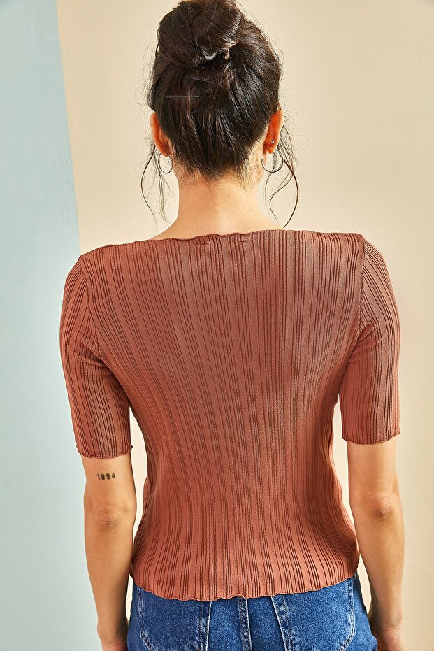 Kadın Yuvarlak Desenli Triko Bluz - 6