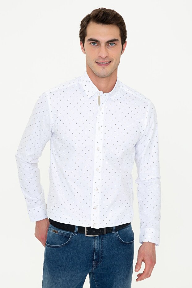 Men's White Standard Length Long Sleeve Shirt