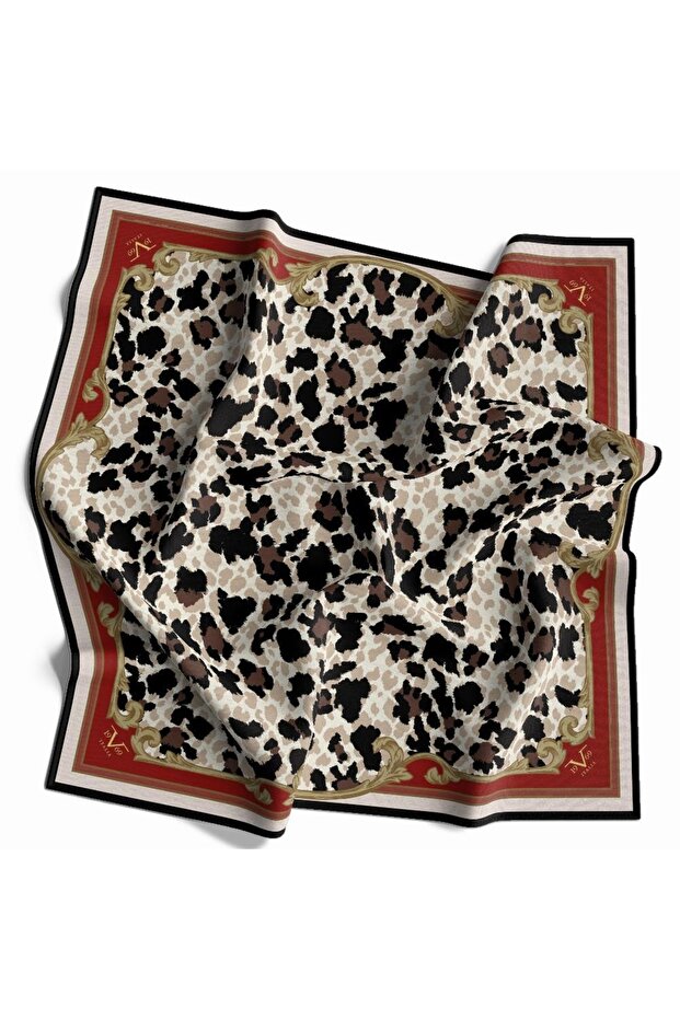 Leopard Pattern Gold Series Twill Scarf with Scarf Hanger and Gift Set 90x90 Cm