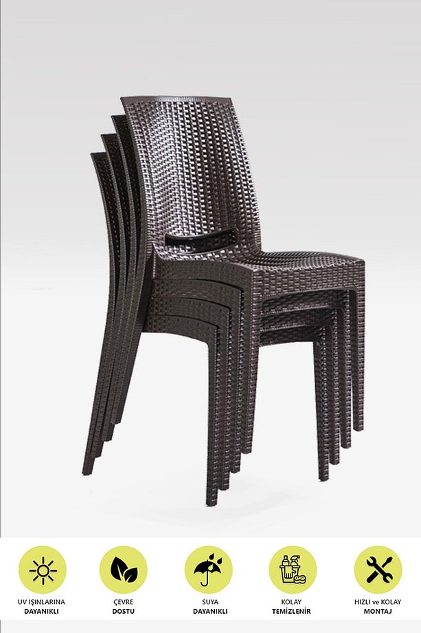 Rattan 6 Kişilik Camlı Masa Takımı - Kahve - 2