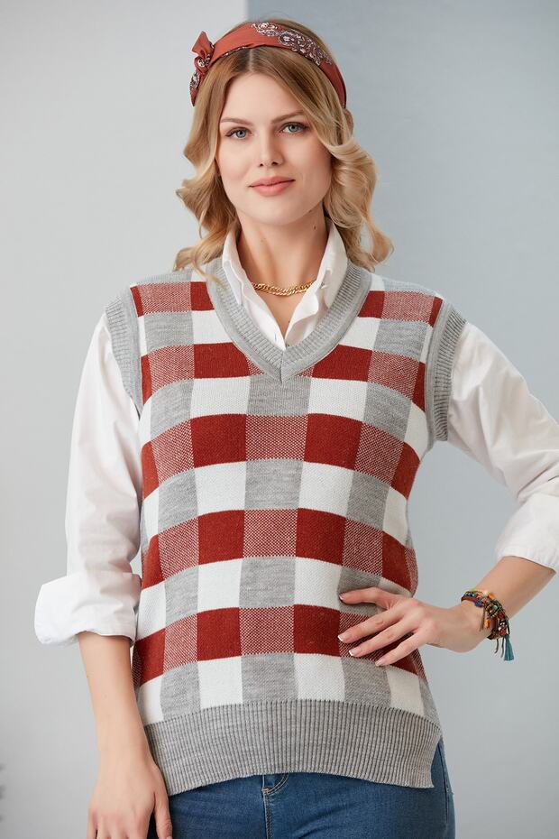 Kadın Kiremit Triko Süveter - 1