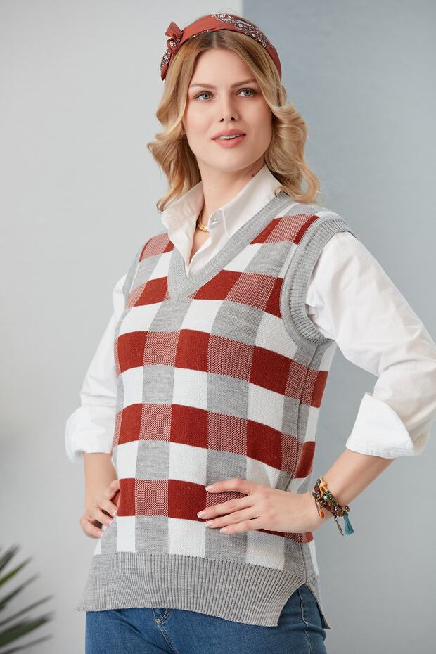 Kadın Kiremit Triko Süveter - 3