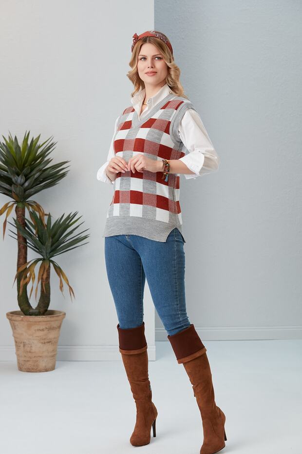 Kadın Kiremit Triko Süveter - 5