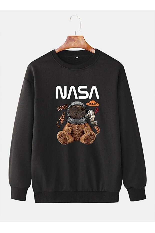 3 Yarn Combed Cotton Nasa Printed Black Sweatshirt