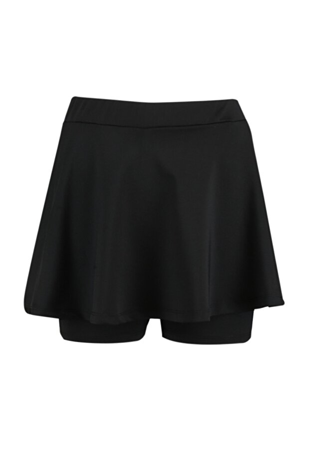 Siyah 2 Katmanlı İçi Şortlu Tenis Örme Spor Şort Etek TWOSS22SR00067 - 7