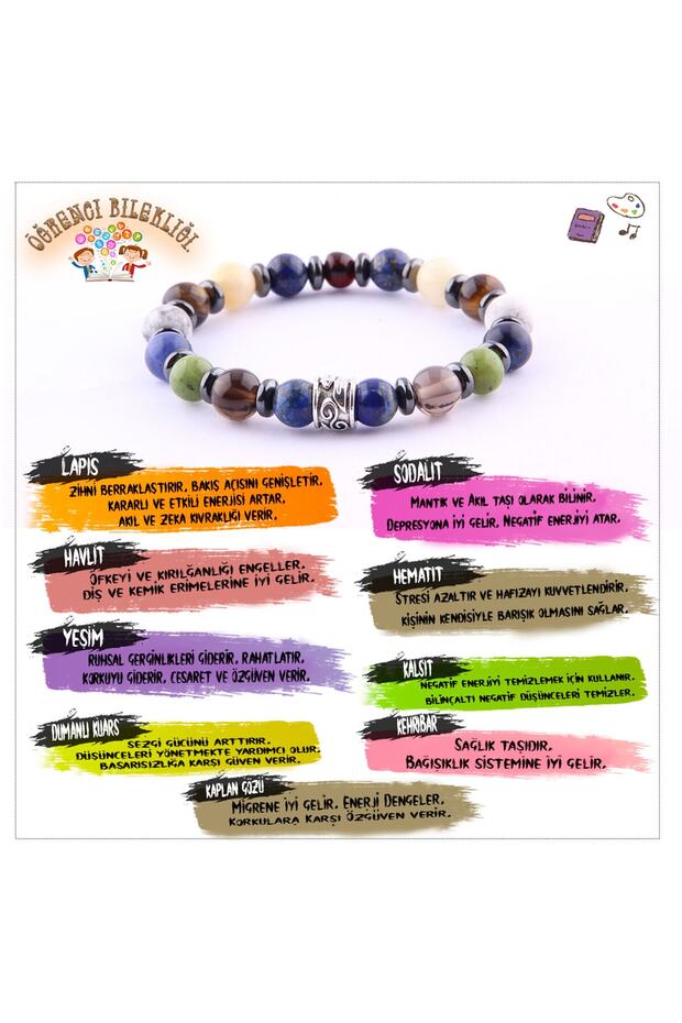 Student Bracelet (LAPIS SMOKED QUARTZ, JADE, CRYCOL, TOWEL, HEMATIT, PINK QUARTZ, AMBER)