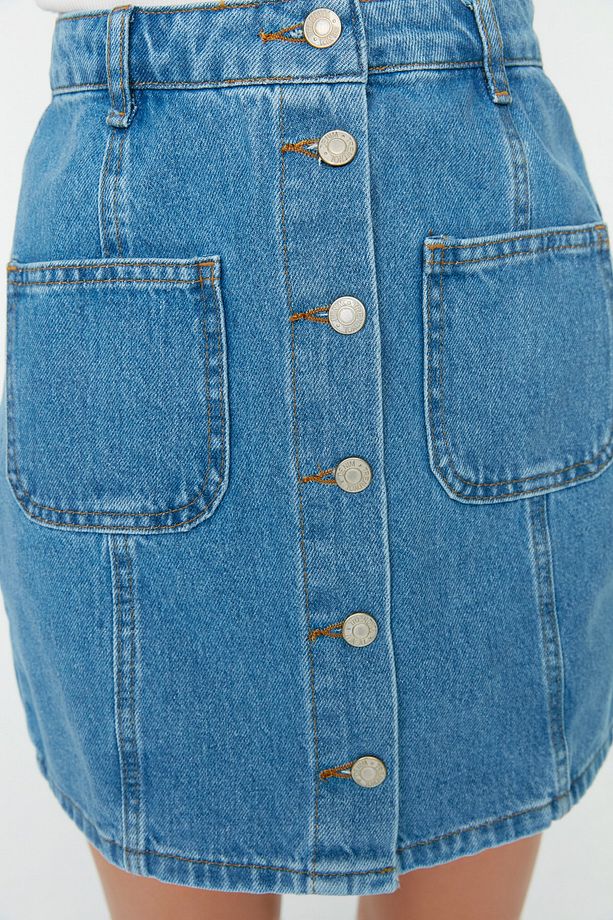 Mavi More Sustainable Önden Düğmeli Dikiş Detaylı Mini Denim Etek TWOSS22ET00050 - 4