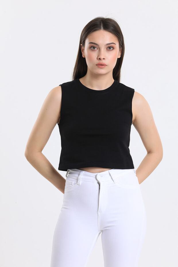 Kadın Crop Fit Basic Atlet - 1