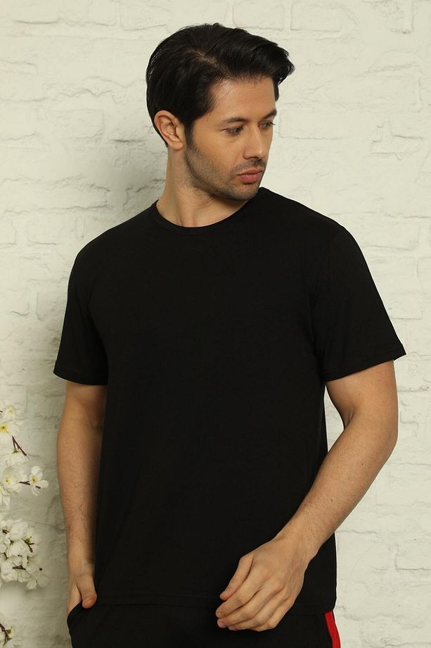 Siyah-lacivert Erkek Basic Slim Fit 2'li Paket Pijama Üstü - 3