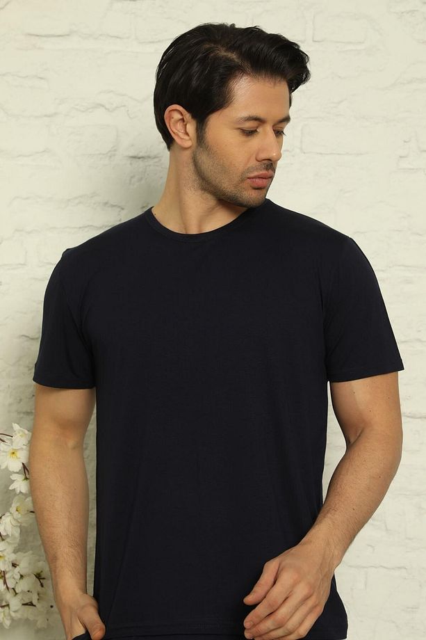 Siyah-lacivert Erkek Basic Slim Fit 2'li Paket Pijama Üstü - 7