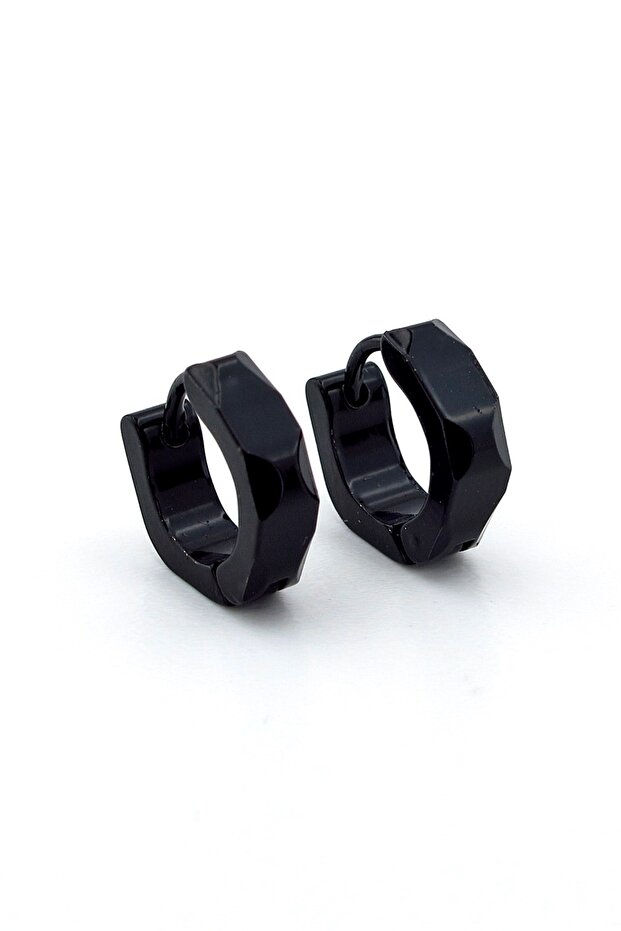 Black Color Angular Design Hoop Stainless Steel Men's Earring E974