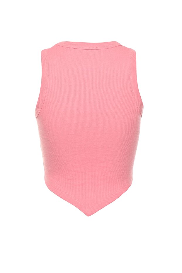 Pembe Asimetrik Super Crop Fitilli Esnek Örme Atlet TWOSS22AL0065 - 8