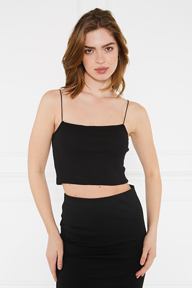 Women's Black String Strap Blouse