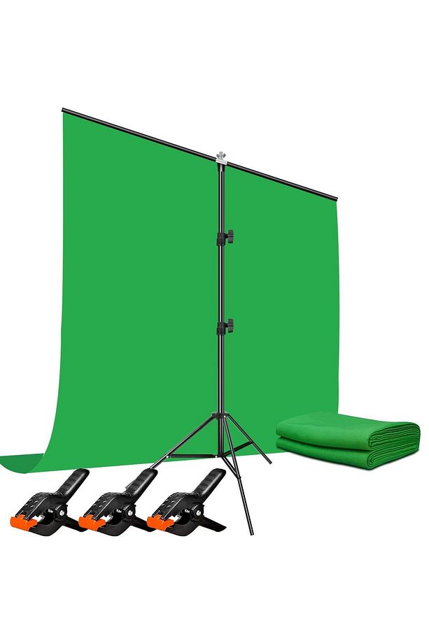 Green Screen Greenbox Yeşil Fon Perde (1.5x2 M) + Tek Ayaklı Fon Standı + 3 Mandal - 1