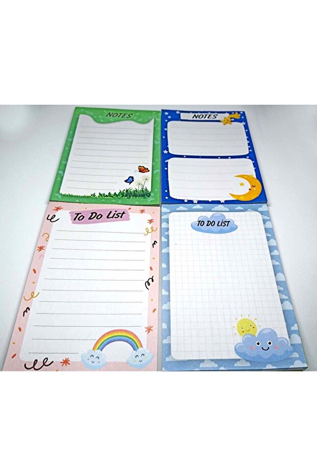 Notepad - Memo Pad Set of 4 (cloud, Spring, Moon and Rainbow Themed Notes To Do List) (10-14 Cm) - 4