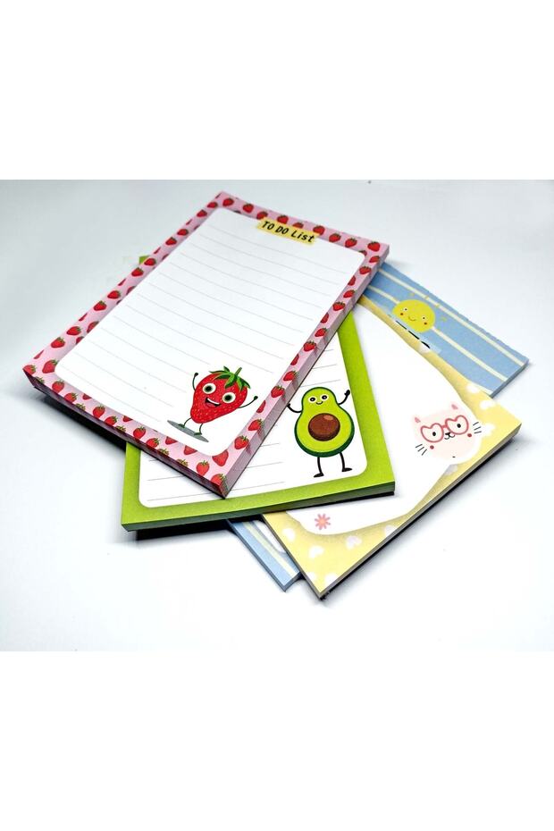 Notepad - Memo Pad Set of 4 (Sun, Cat, Strawberry and Avocado Themed Notes To Do List) (10-14 Cm) - 3