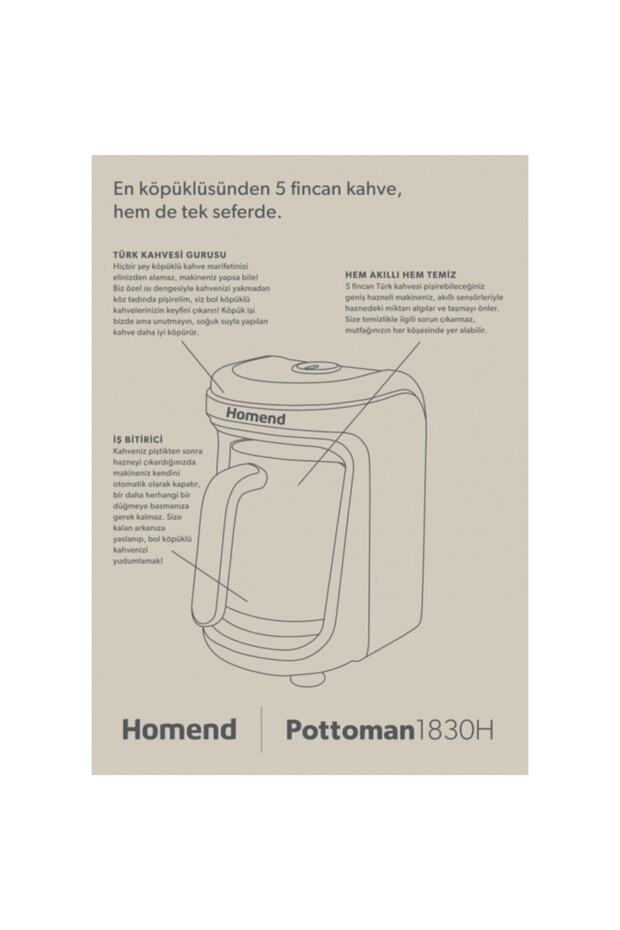 Pottoman 1830h 5 Fincan Kapasiteli Bol Köpüklü Türk Kahve Makinesi, Bulut Kremi - 8