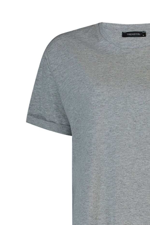 Gri-Pembe 2'li Paket Yırtmaç Detaylı Bisiklet Yaka Kısa Kollu Basic Örme İçlik T-Shirt TCTSS21UK0009 - 10