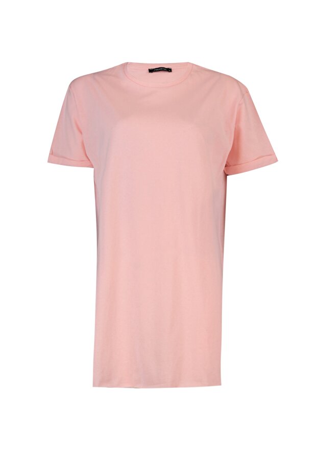 Gri-Pembe 2'li Paket Yırtmaç Detaylı Bisiklet Yaka Kısa Kollu Basic Örme İçlik T-Shirt TCTSS21UK0009 - 11