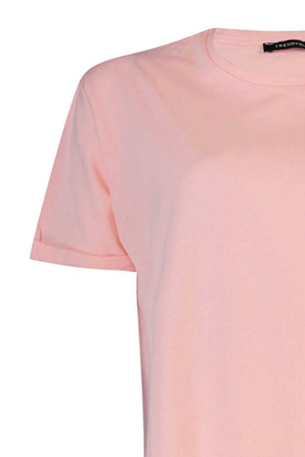Gri-Pembe 2'li Paket Yırtmaç Detaylı Bisiklet Yaka Kısa Kollu Basic Örme İçlik T-Shirt TCTSS21UK0009 - 12