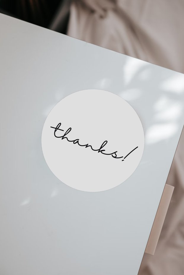 Round Adhesive Product Packaging with Thank You Written
