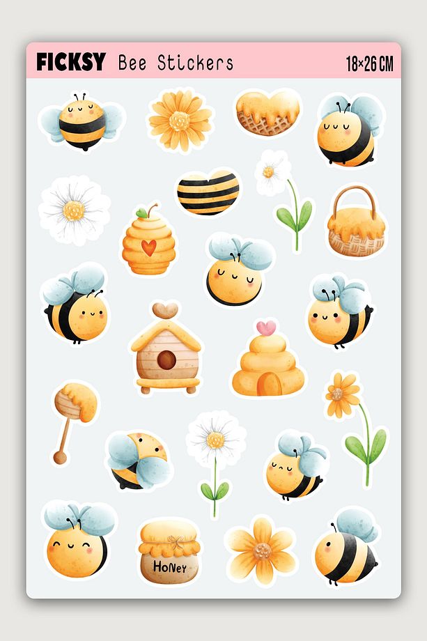 Sevimli Arı Sticker Seti - 23 Adet Etiket Çıkartma - 1