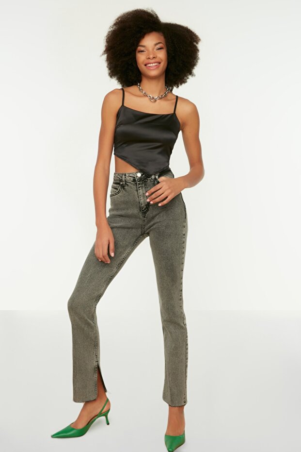 Graue Schlitzjeans - 1