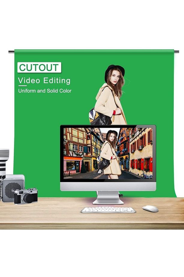 Green Screen Greenbox Yeşil Fon Perde (1.5x2 M) + Tek Ayaklı Fon Standı + 3 Mandal - 2