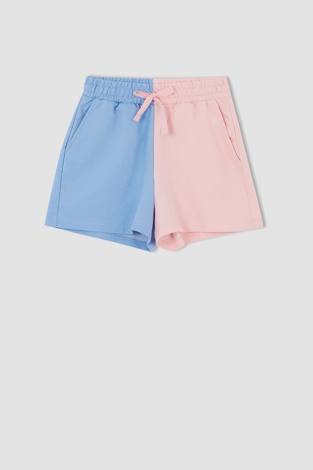 Renk Bloklu Cepli Beli Bağcıklı Relax Fit Mini Şort - 6