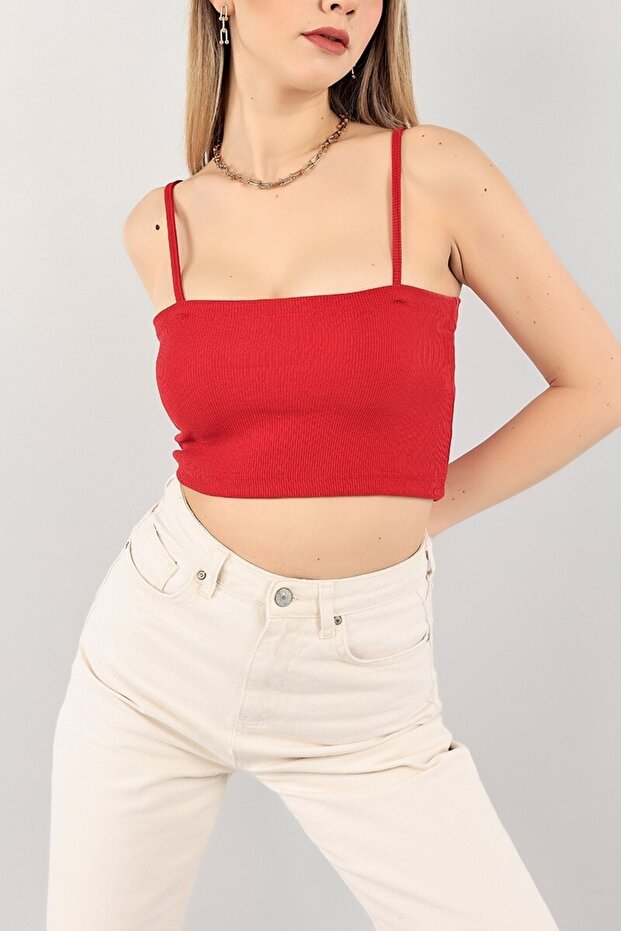 Red Rope Strap Corded Crop Blouse