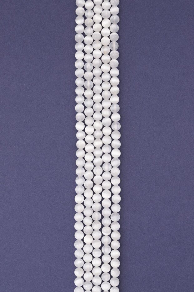 Selenite Natural Stone String 6 Mm Sphere Cut
