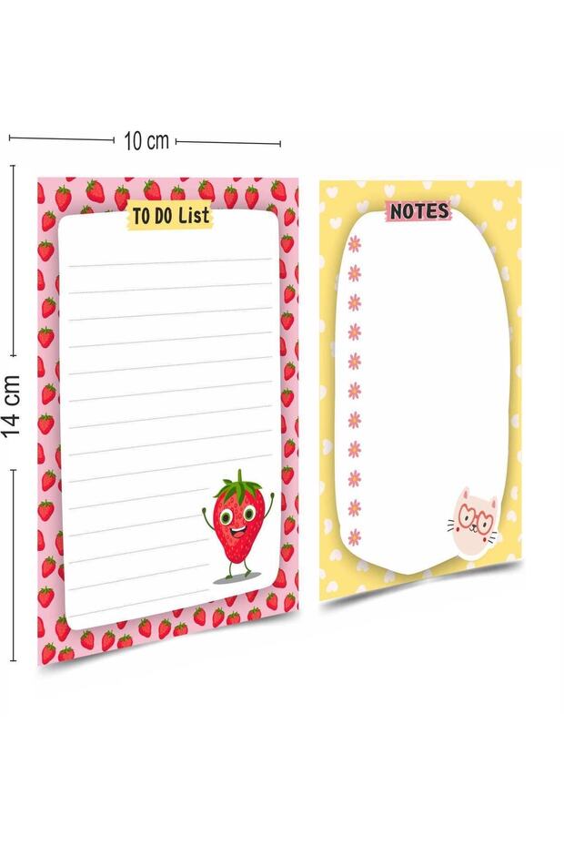 Notepad - Memo Pad Set of 4 (Sun, Cat, Strawberry and Avocado Themed Notes To Do List) (10-14 Cm) - 2