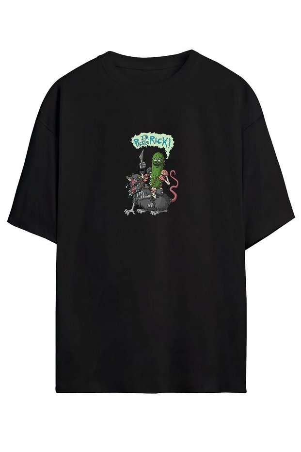 Pickle Rick - Pickle Rick Printed Unisex Black - White Oversize T-shirt