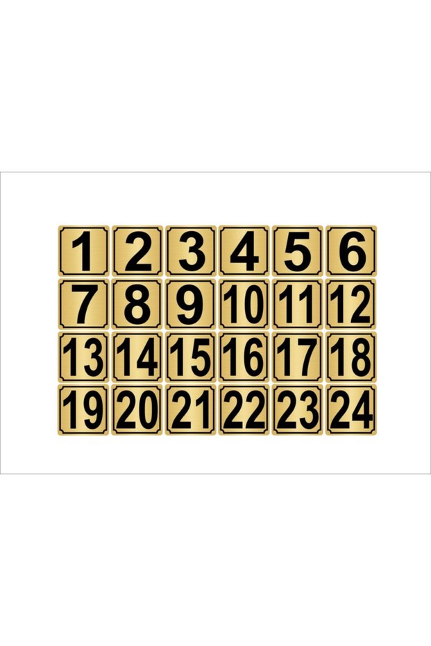 Metal Door, Table, Cabinet Number 10Cmx10Cm 24 Pieces (1…24) Gold Color Metal