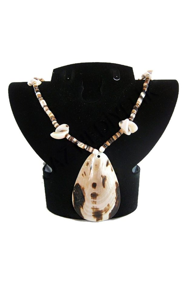 Mother of Pearl Shell Necklace - Brown Oval