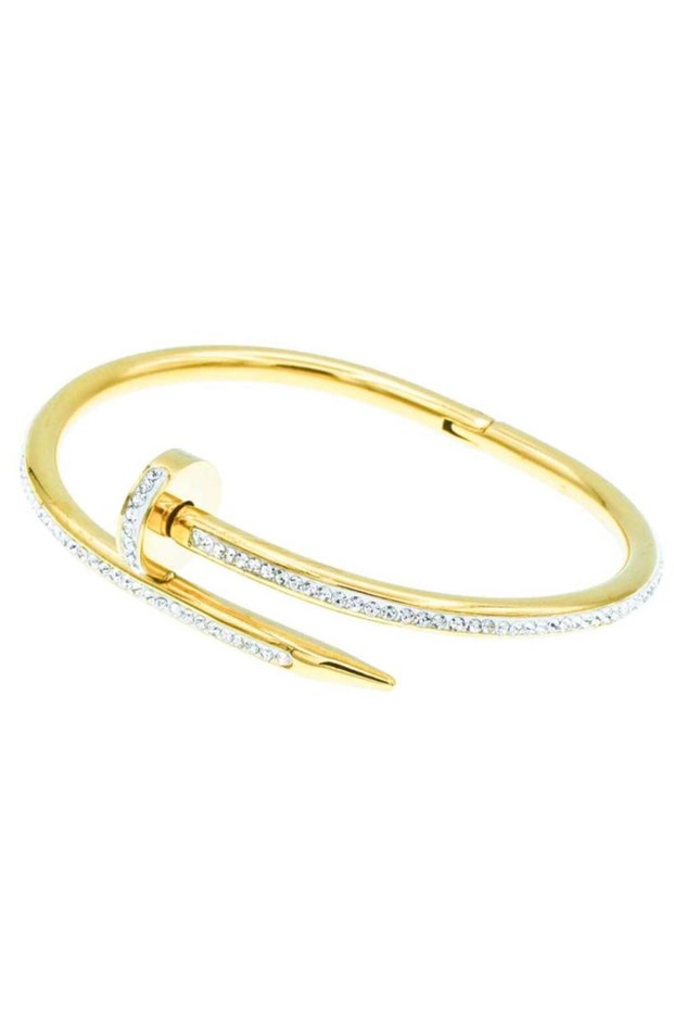 Gold Color Nail-Like White Zircon Stone Nail Bracelet