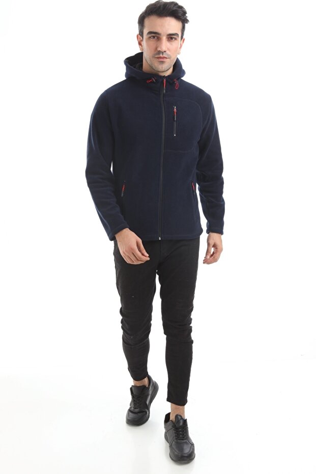 Men's Navy Blue Zippered Hooded Fleece