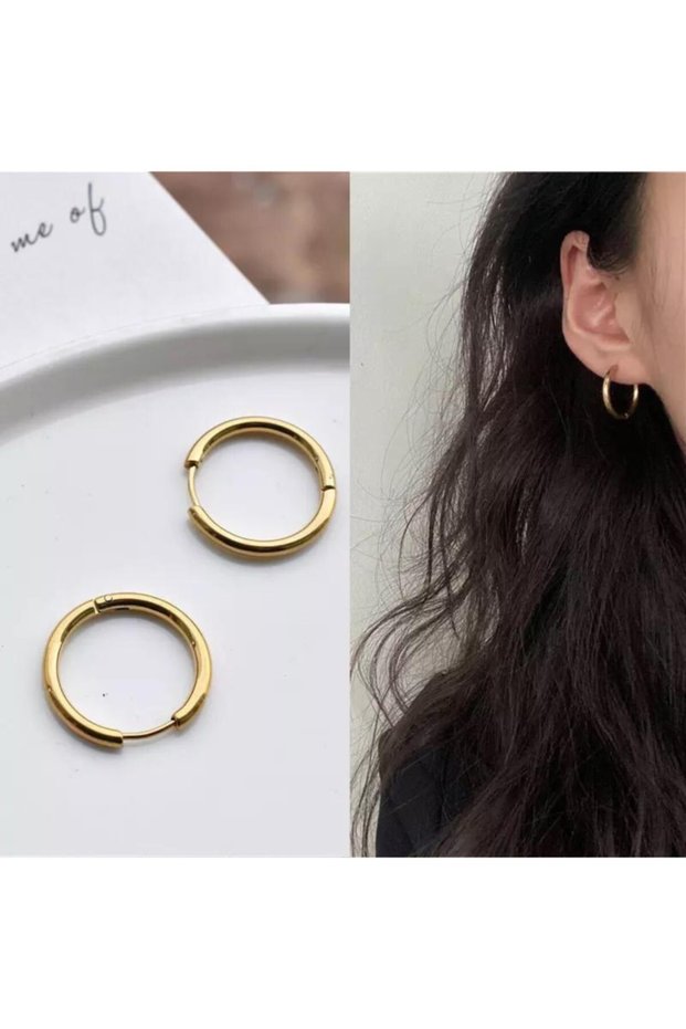 Women's Gold Color 1.5cm Steel Hoop Earrings
