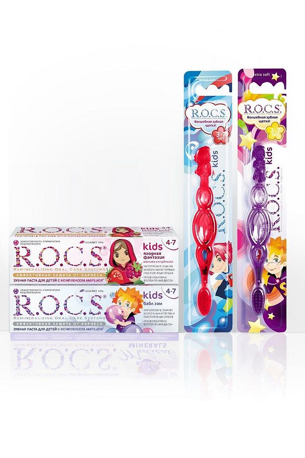 Rocs Kids 4-7 Yaş Diş Ağız Bakım Seti - 2 Diş Macunu Ve 2 Diş Fırçası - 1