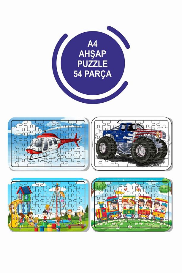4'lü Set 54 Parça Ahşap Puzzle - 1