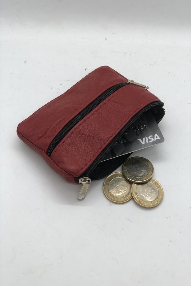 Genuine Leather Red Coin Holder